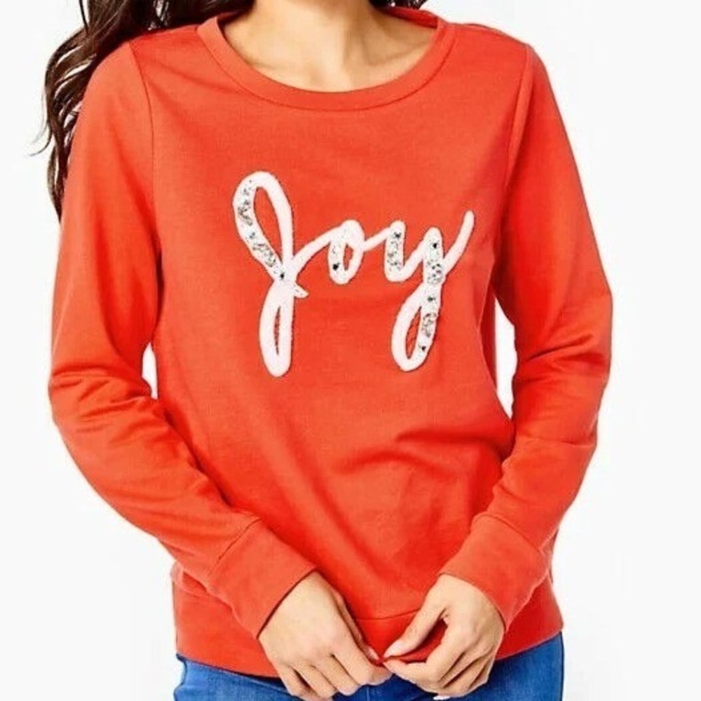 Lilly Pulitzer Rami Sweatshirt Coconut Joy Graphic Embellished Light Red S NEW